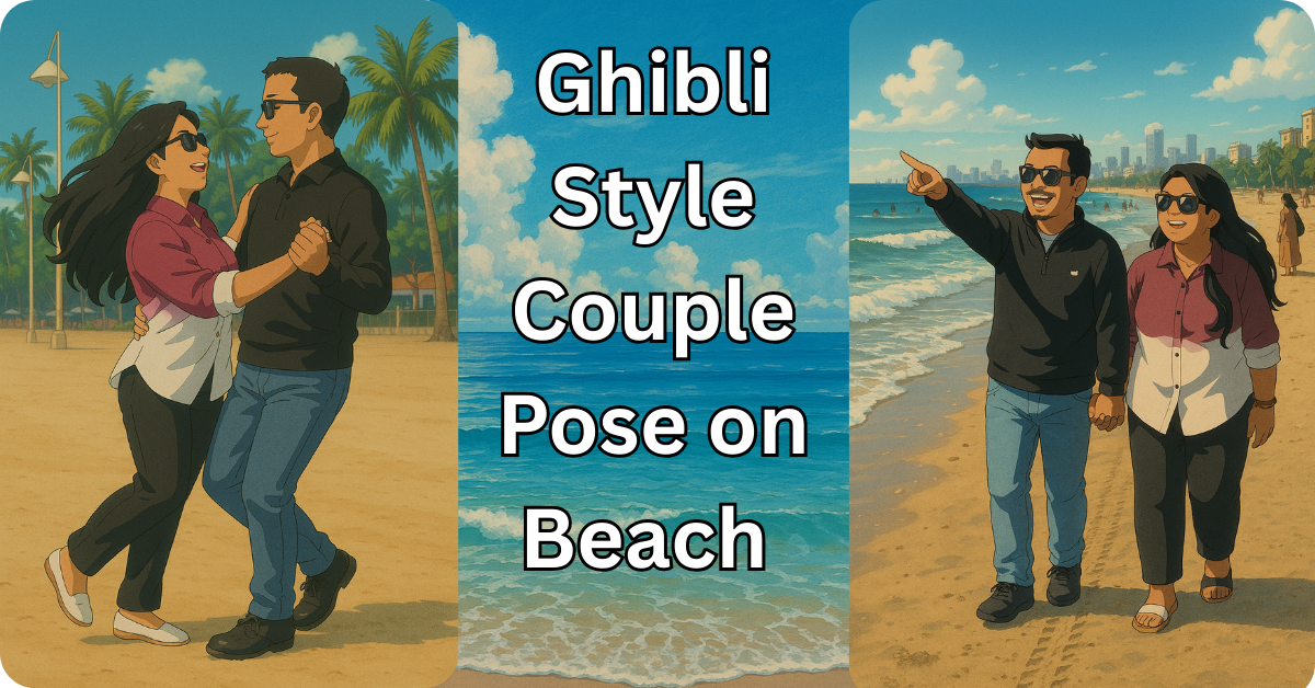 Ghibli-Style Couple Pose on Beach